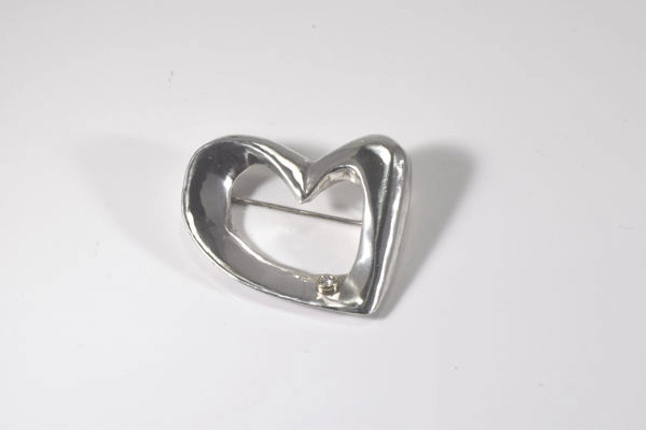 Open Sterling Silver Heart Diamond Pin