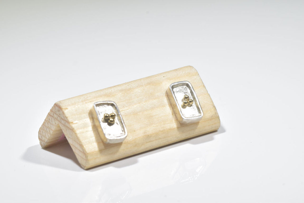 Two Tone Silver and Gold Rectangle Studs