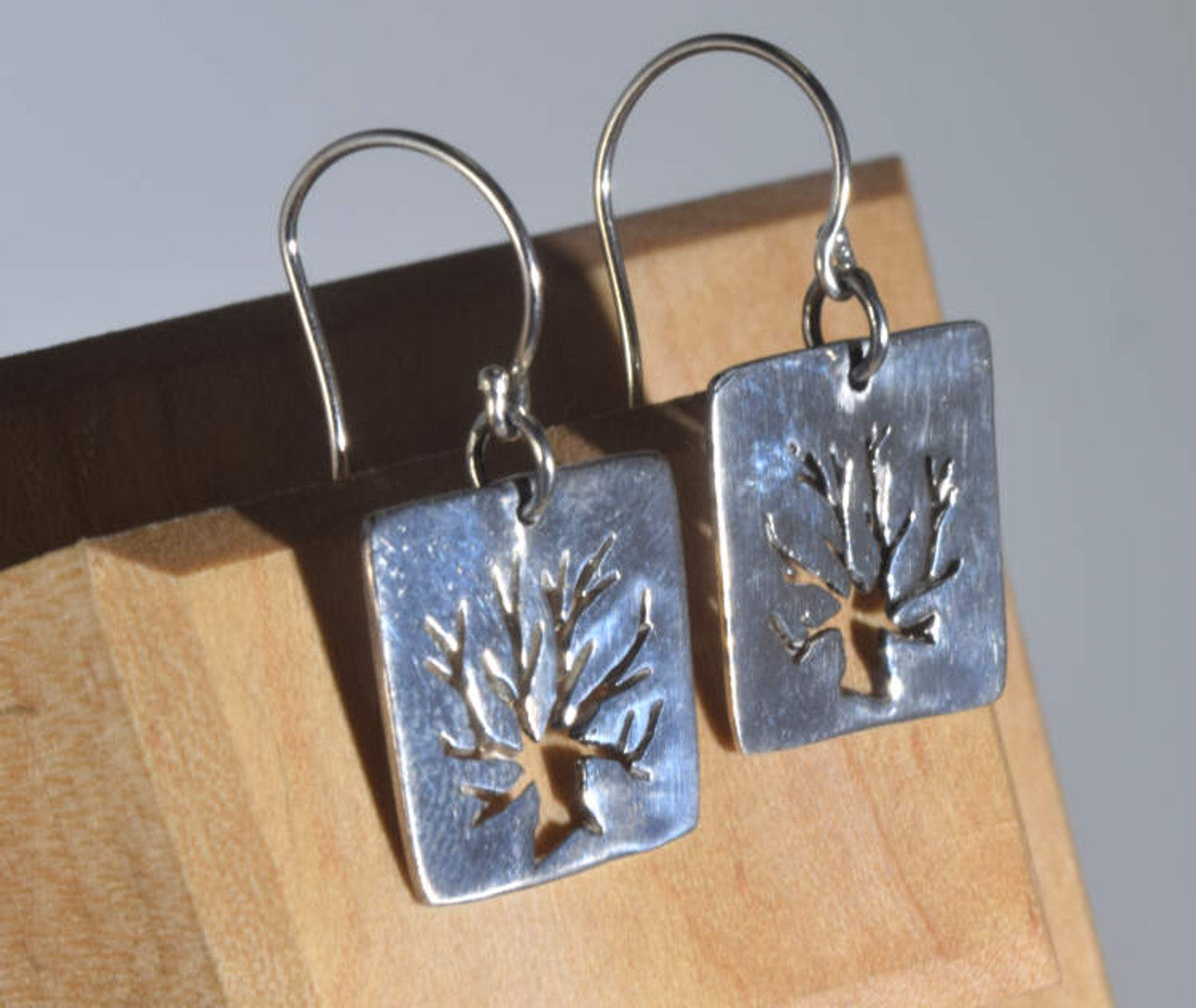 Square Tree of Life Silver Dangle Earrings